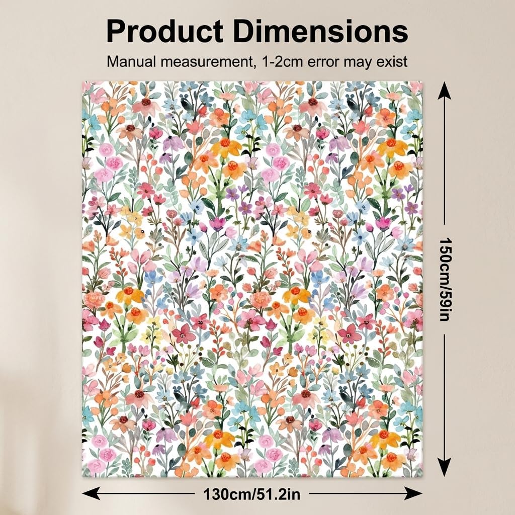 Whaline Floral Fuzzy Blanket Spring Wildflower Throw Blanket Watercolor Colorful Flower Soft Cozy Flannel Blankets for Spring Summer Home Bed Sofa Couch Chair, 50 x 60 Inch