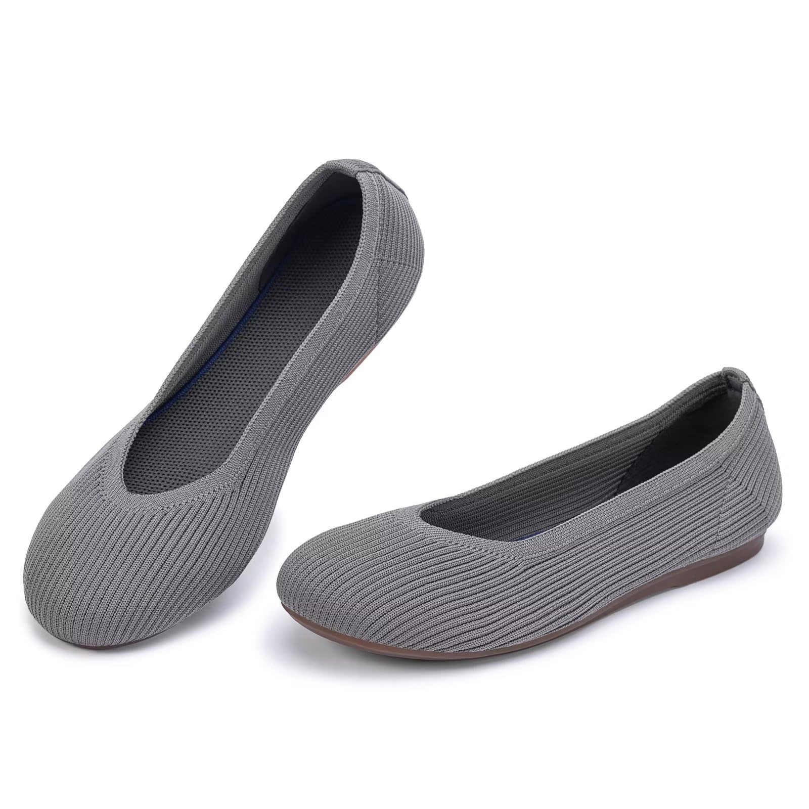 Frank Mully Women's Ballet Flats Round Toe Walking Flats Slip On Work Shoes Knitted Flats Shoes for Woman Soft Lightweight