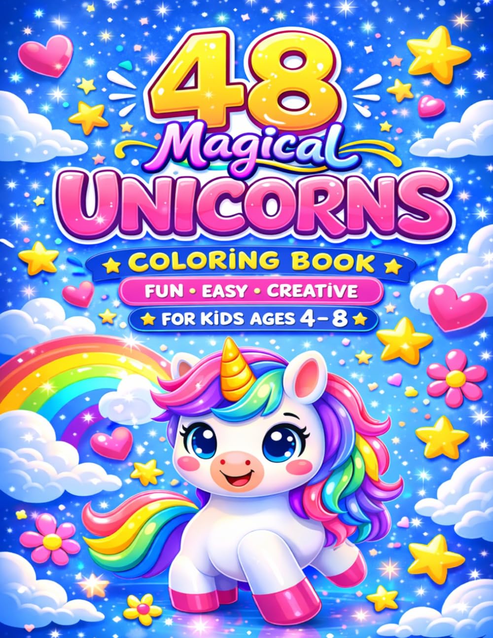 Unicorn Coloring Book for Kids Ages 4–8: 48 Easy and Magical Pages for Creative Fun: Fun & Easy Unicorn Coloring Pages (Ages 4–8)