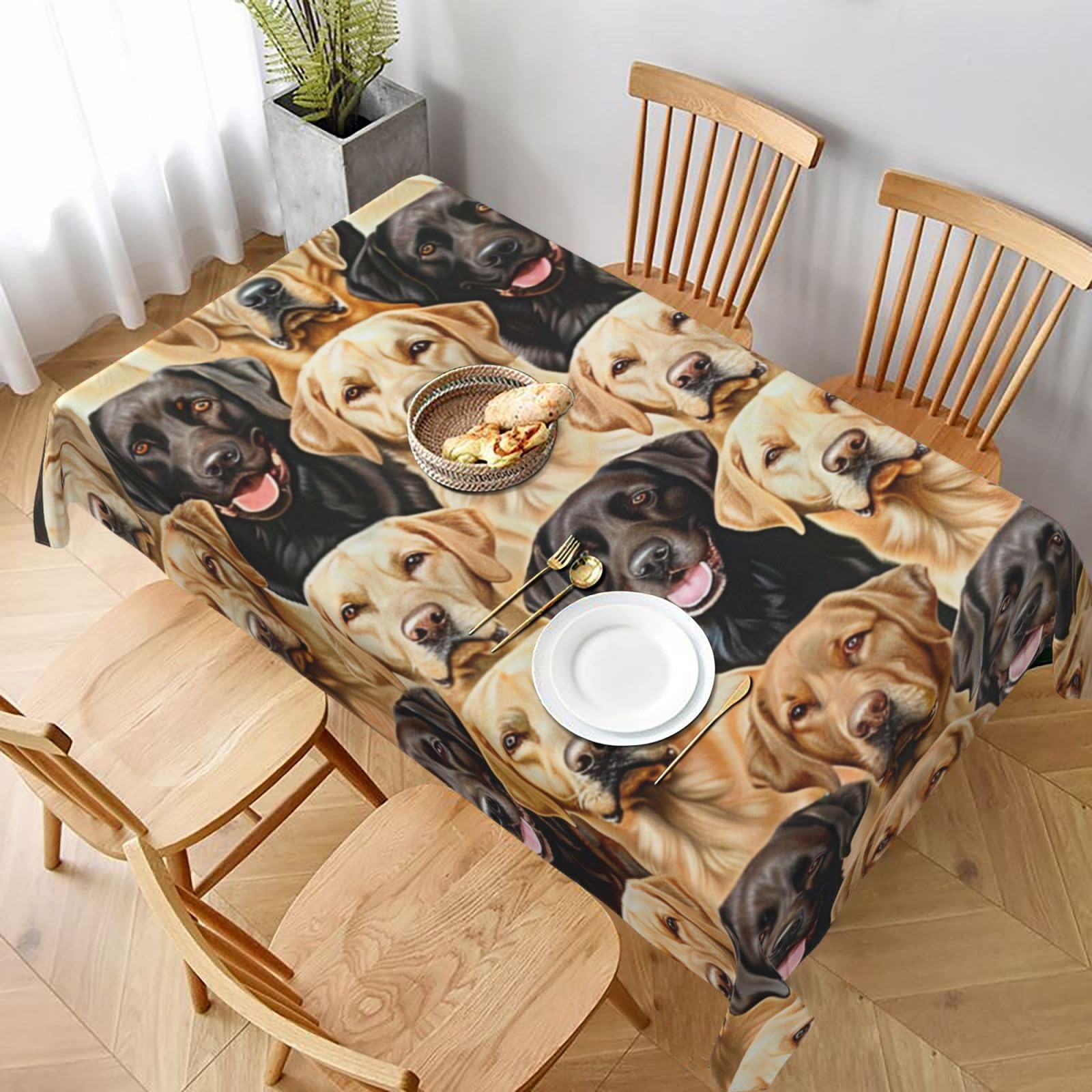 WPKJU Labrador Retriever Dogs Printed Tablecloth 60x90 in Water Resistant Table Cover Washable Rectangle Table Cloth for Dining Tables