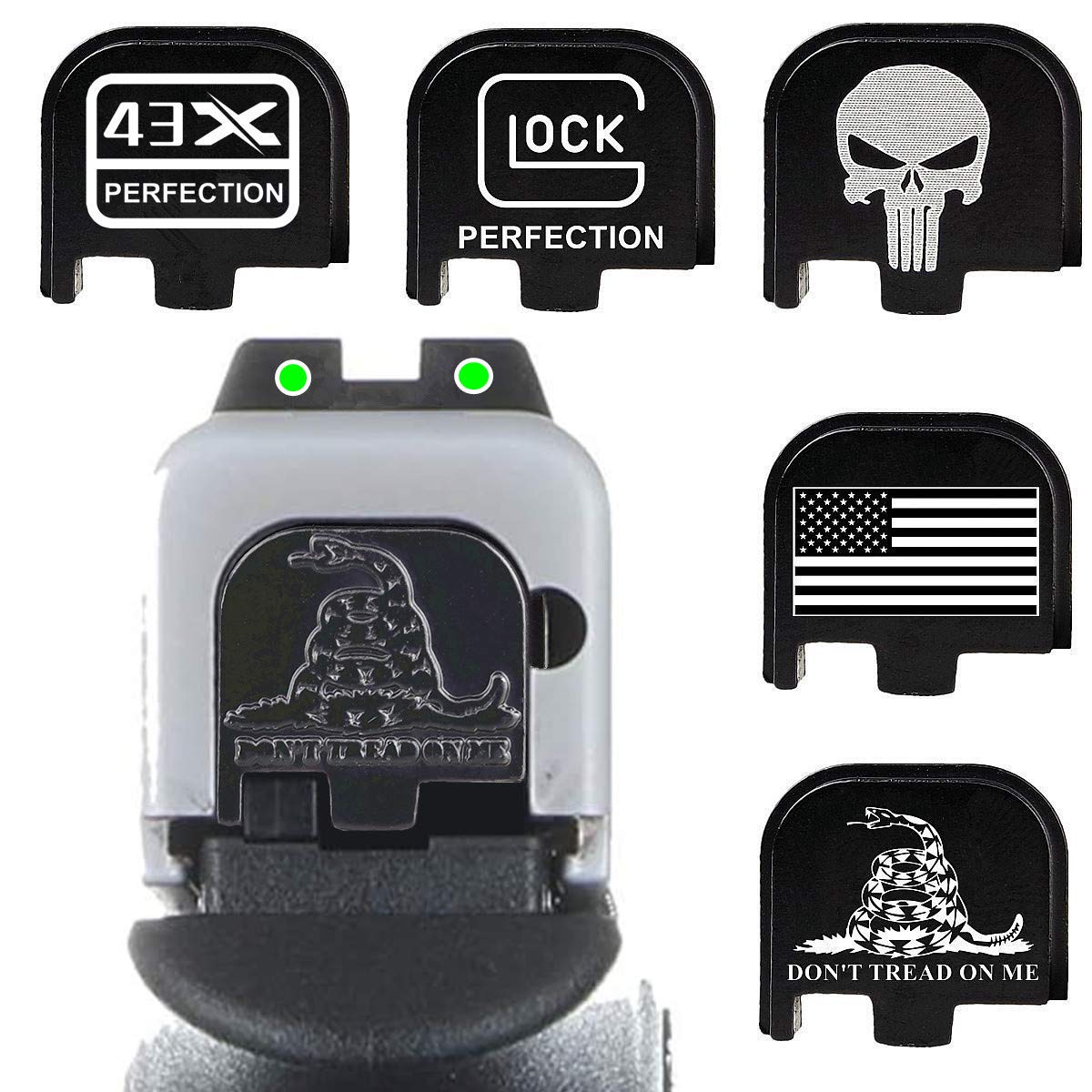 3D Aluminum Rear Cover Slide Back Butt Plate for Sub/Compact Glock 43/43X/48, Don't Tread ON ME (3D)