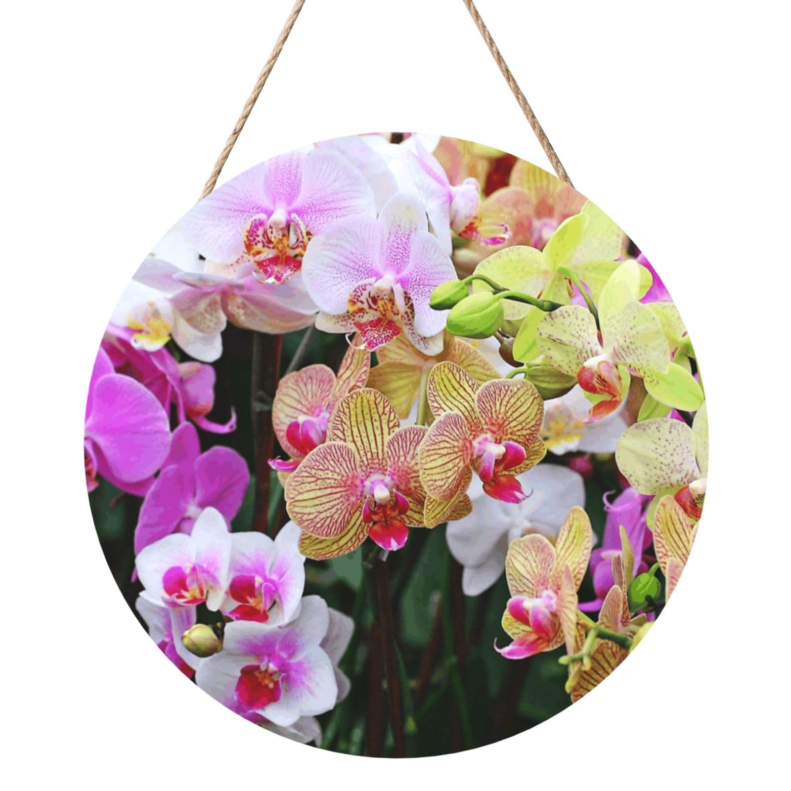 InOmak Orchids Print, Round Wood Panel Painting 12 in, Wall Hanging Painting For Home