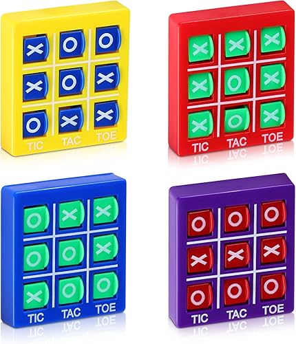 4 piezas de viaje de Tic Tac Toe de 2 x 2 x 0.4 pulgadas, mini juegos de mesa portátiles, mini juegos retro para niños, rojo, azul, morado,