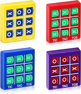 4 Pcs Travel Tic Tac Toe 2 x 2 x 0.4 Inch Mini Board Game Toys Portable Tic Tac Game Toy Retro Mini Games for Kids Red Blue Purple Yellow Pocket Board Games for Party Birthday Favors Classroom Prizes
