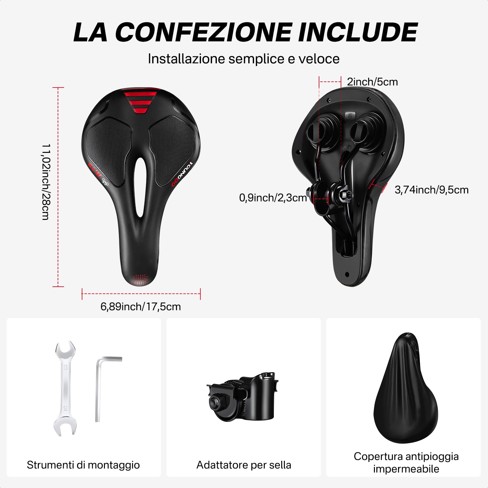 YOUNGDO Sella per Bicicletta Comoda, Sella Bici Gel Ergonomico, Uomo Donna Sellino Bicicletta Traspirante per Biciclette da Strada, Mountain Bike, City Bike