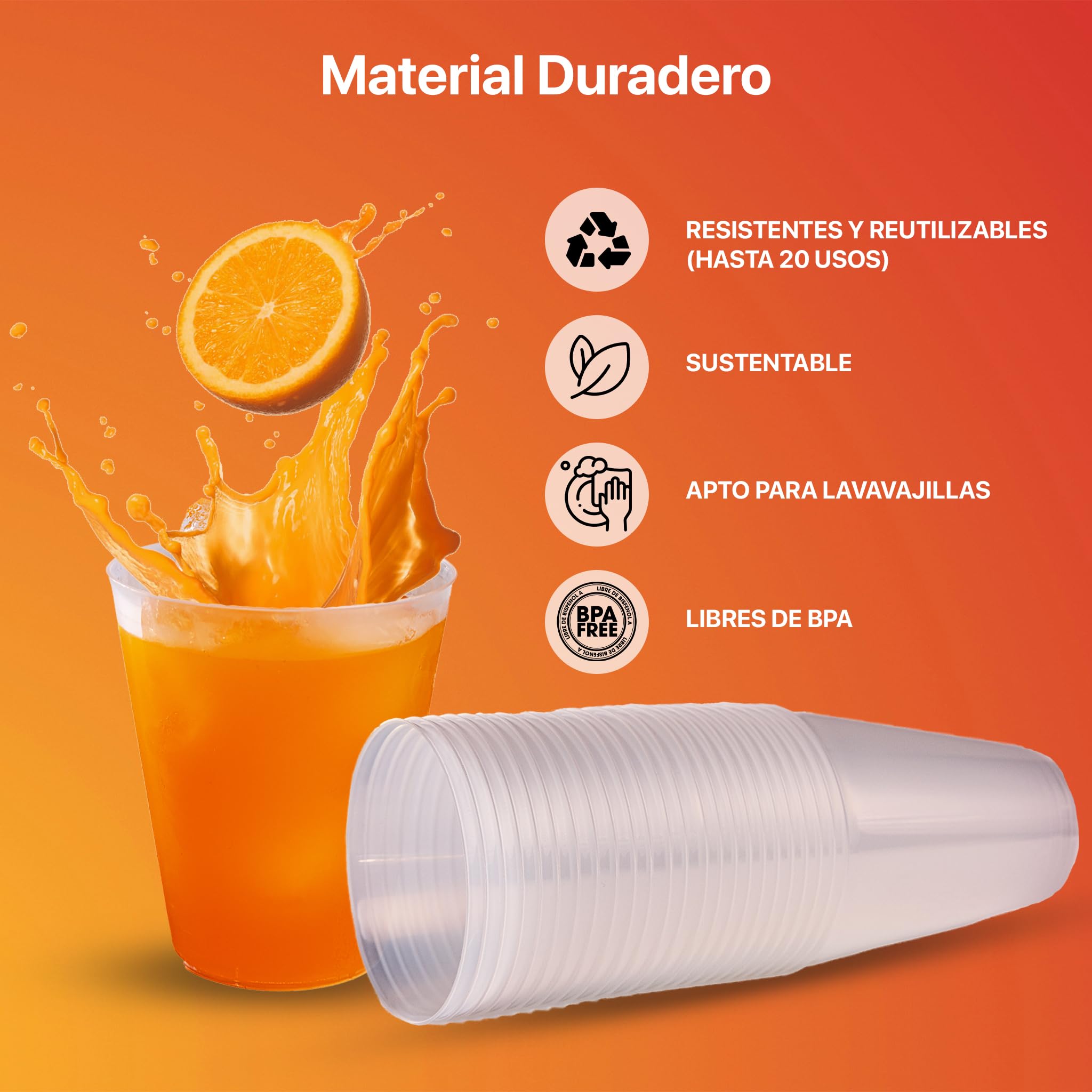 TUKA - 1000 Vasos Reutilizables Tipo Sidra de 480 ML - Plástico Duro Resistente - Ecológicos - Libre de BPA - Para Fiestas, Eventos, Copas, Gin Tonic - Vasos Grandes (1000, 480 ml)