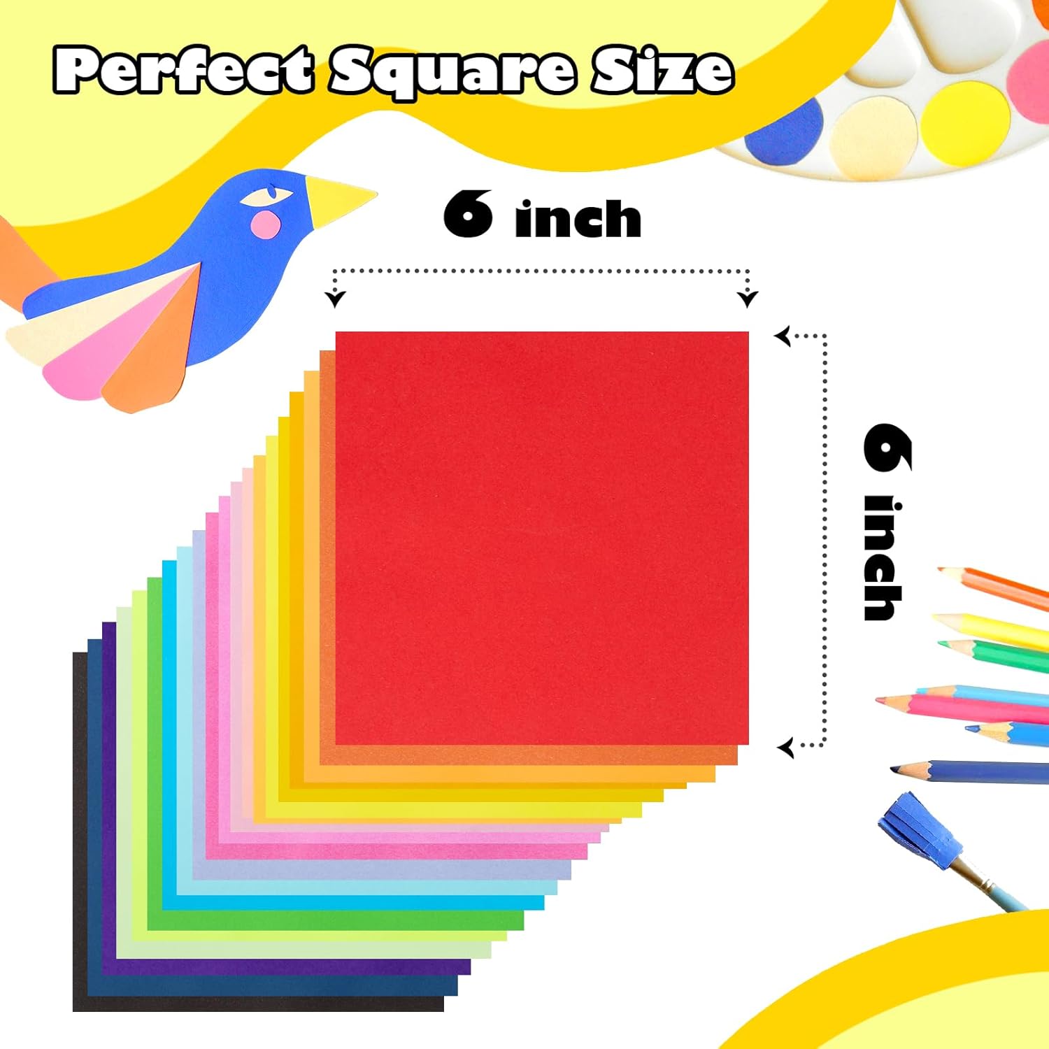 Umikk 1500 Sheets Origami Paper 6x6 Inch Square, 20 Vivid Colors Origami Kit for Kids Ages 8-12, Double Sided Same Color Origami Papers Bulk for School, Arts and Crafts Projects