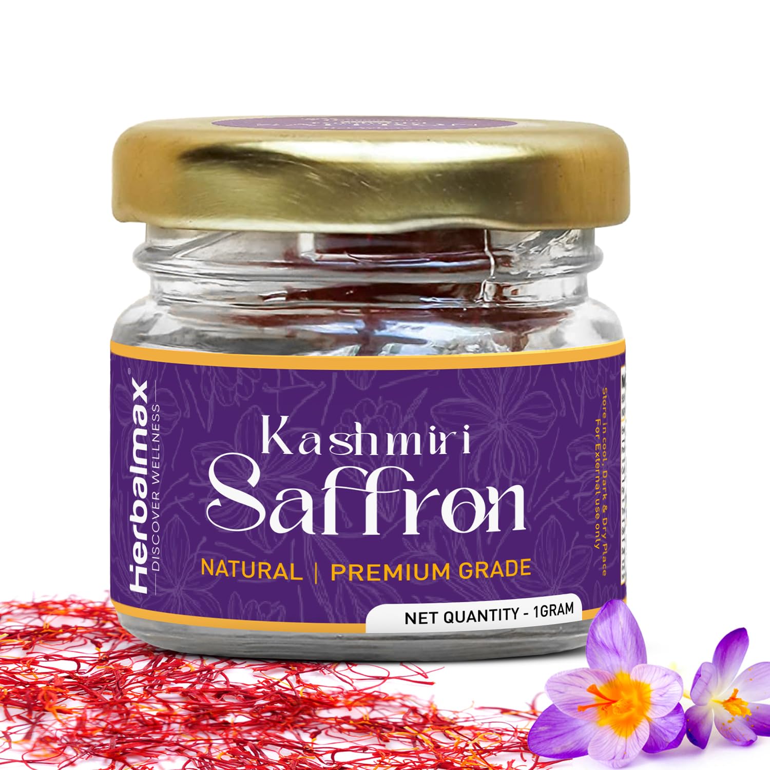 Herbal Max Original Kashmiri Kesar Saffron – 1gm | A+++ Grade Mongra Kesar | Pure & Natural Zafran Leaves | Ideal for Cooking, Sweets, Beverages & Personal Use