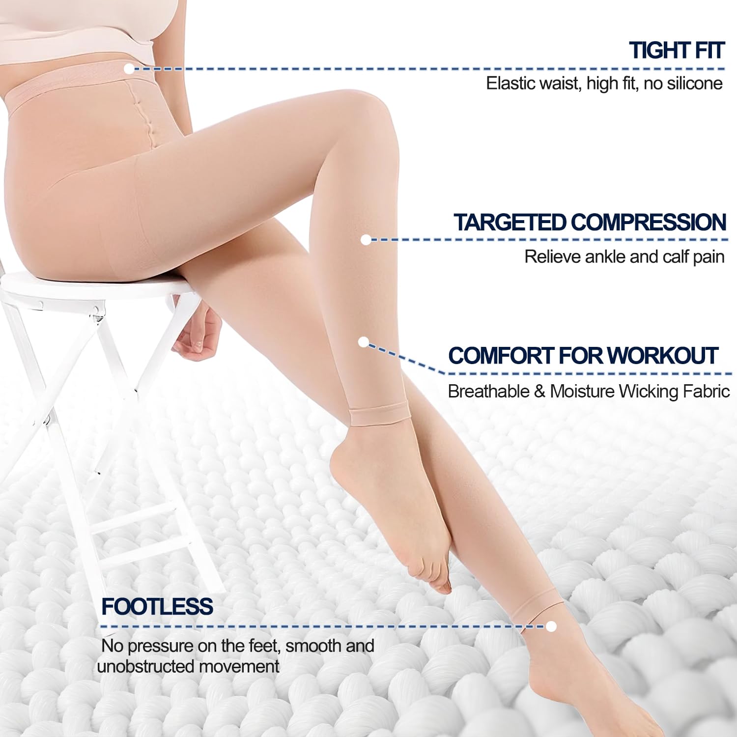 Medias de compresión, pantalones de compresión largos (sin pie, médicos) 20-30 mmHg Clase 2 – Calcetines de apoyo para mujeres y hombres contra venas varicosas, edemas, TVT, venas de malla