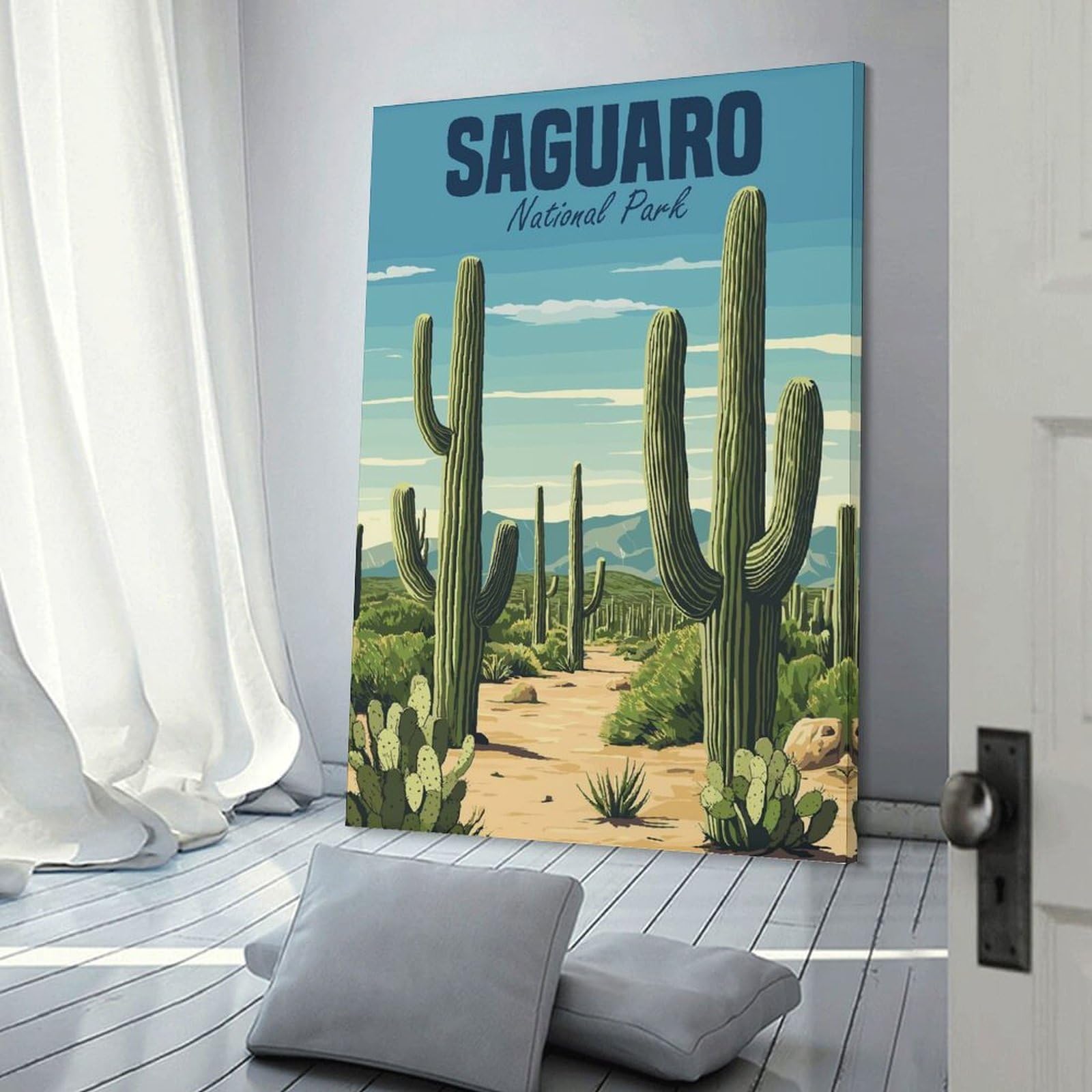 Junmoney Saguaro National Park Home Decor Wall Art, 16x24inch(40x60cm), for Apartment Walls, Studios Or Work Areas, Wall Decor with Flexible Room Appeal