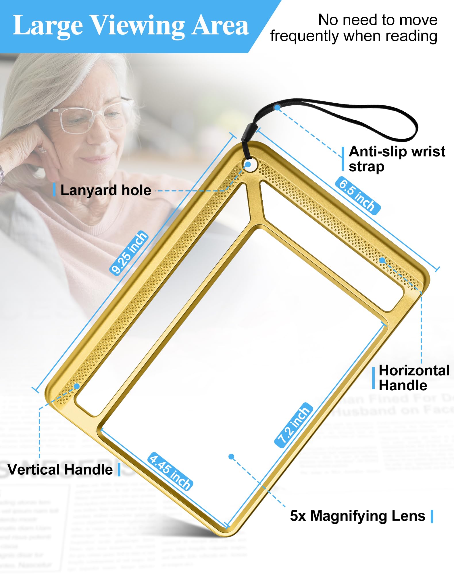 Tobegiga 5X Full Page Magnifying Glass for Reading Lightweight Rectangular Magnifier with Large Book Page Viewing Area - Image 4