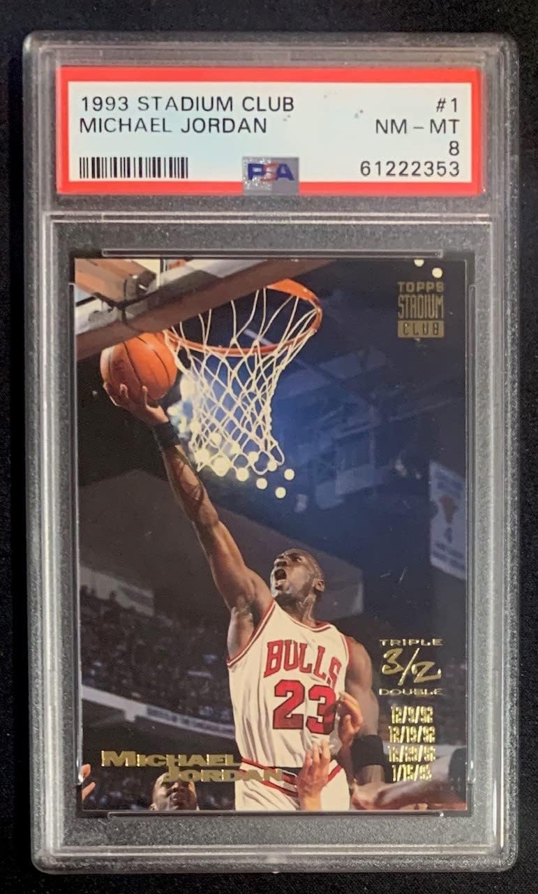 Michael Jordan 1993 Topps Stadium Club Basketball Card #1 Graded PSA 8 (Cert# 61222353), Professionally Authenticated Collector’s Card, Perfect for NBA Collectors