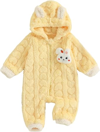 Baby Fleece Snowsuit Newborn Plush Hood Romper Bunny Long Sleeve One Piece Jumpsuit Infant Warm Winter Clothes
