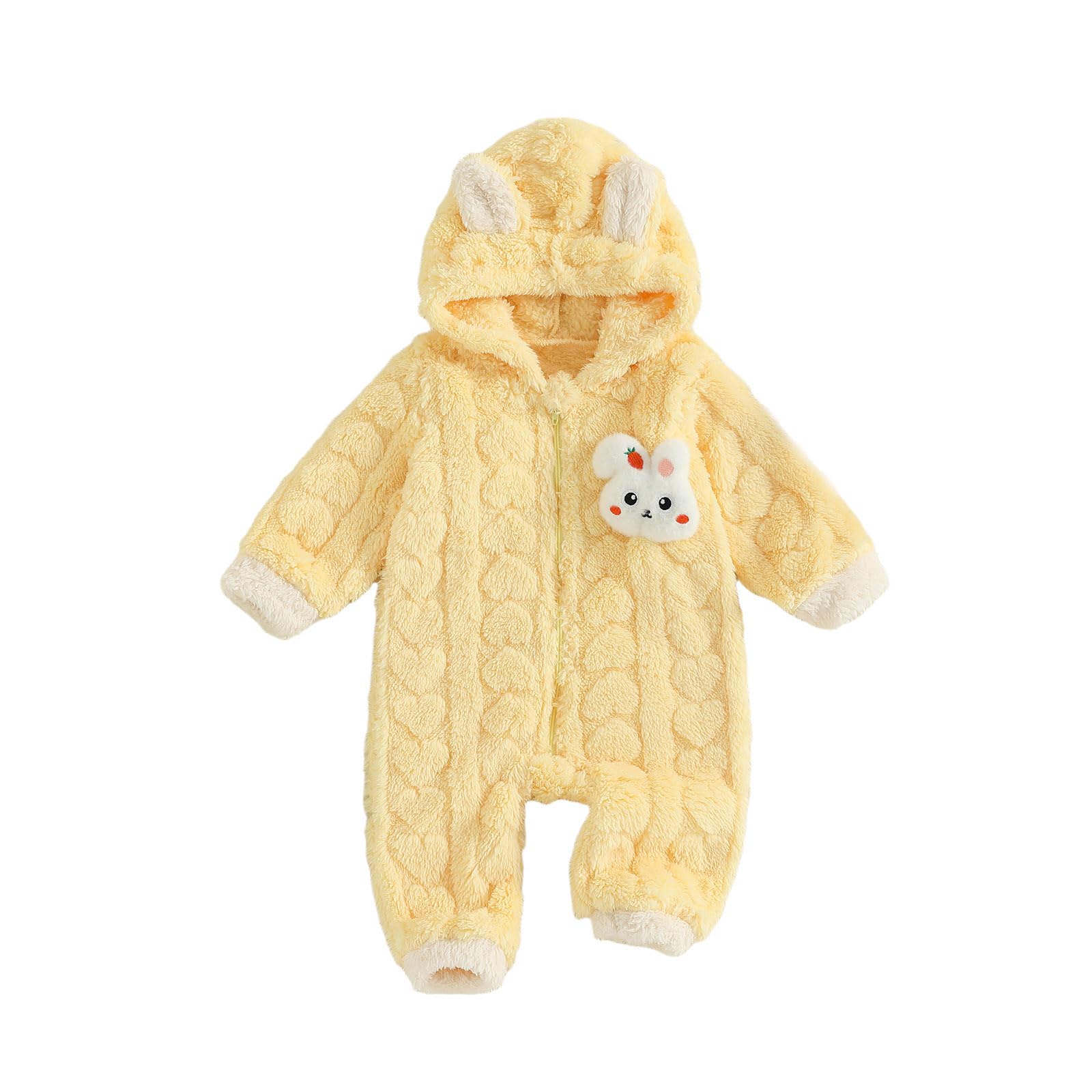 Baby Schneeanzüge Mädchen Winter Overall Outfit Langarm Manrel mit Kapuze 3D Kaninchen Warm Outfits Kleinkinder Fleece Kleidung mit Reißverschluss