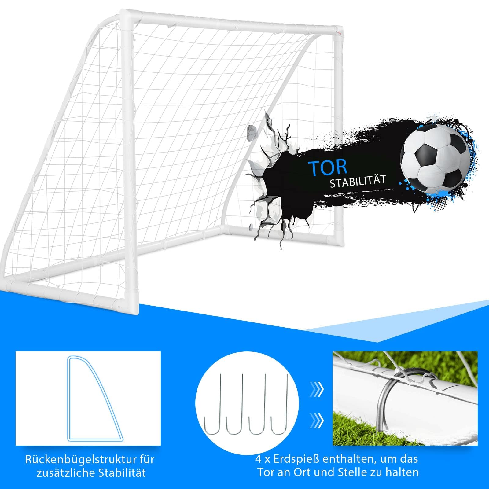 COSTWAY Fußballtor, Fussballtore Garten wetterfest, Fußballtor mit hochfestem Netz & Metallrahmen für Kinder & Erwachsene