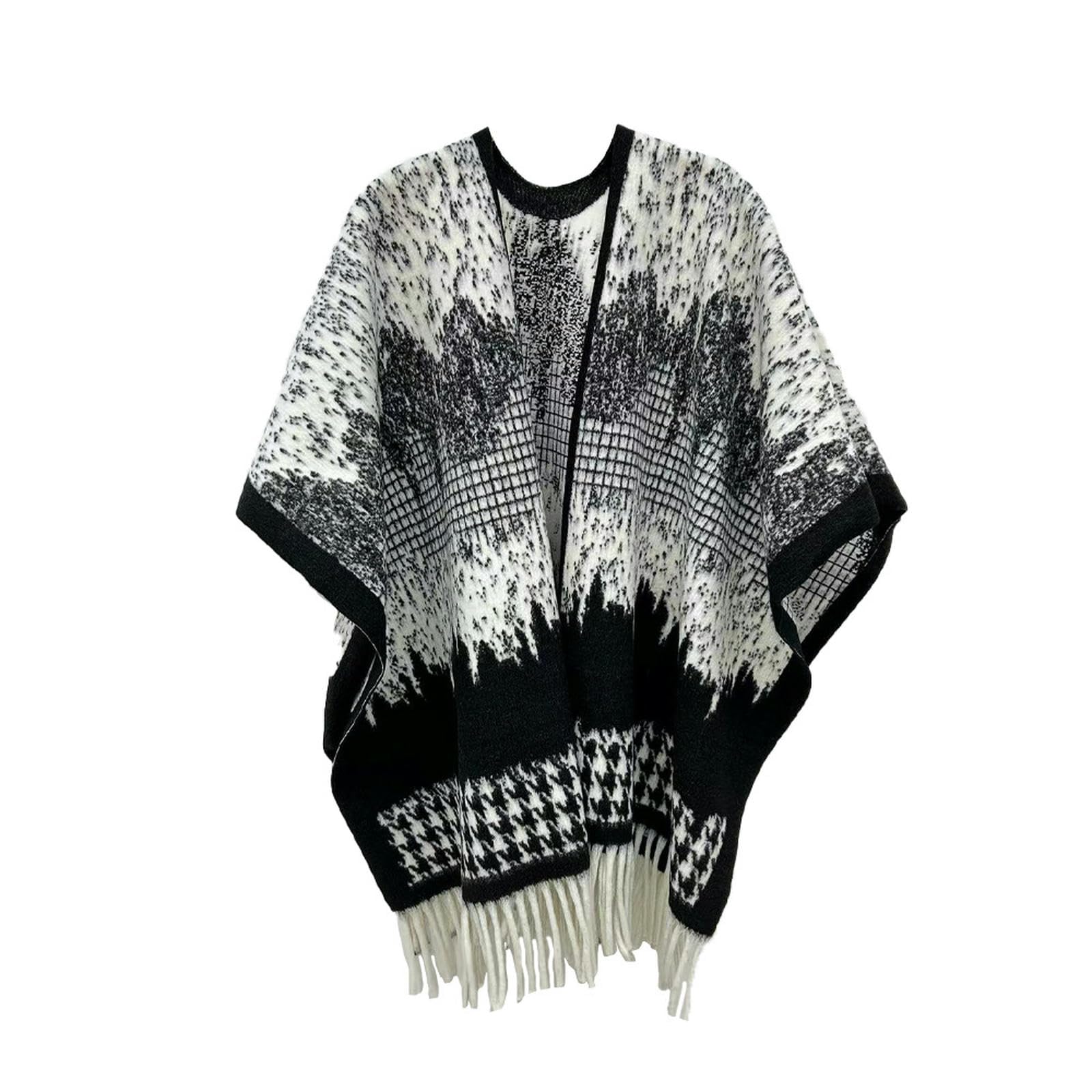Sciarpa Donna Autumnio Femminile E Inverno da Viaggio Inchiostro Scialno di Pittura A Fessura A Forma di Scialle di Sciarpa A Maglia-c