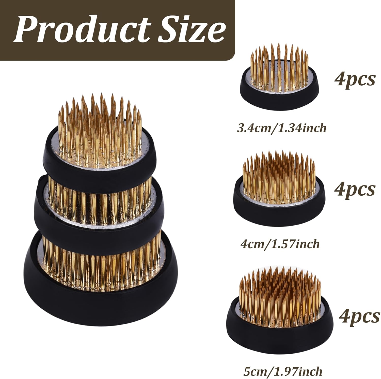 Daywhote Stainless Steel Flower Frogs for Floral Arrangements - 12 Pack with 3 Sizes(1.18", 1.57", 1.96"), Reusable Floral Holder Pins for DIY Craft, Centerpiece, Vase (Round Rubber Base)