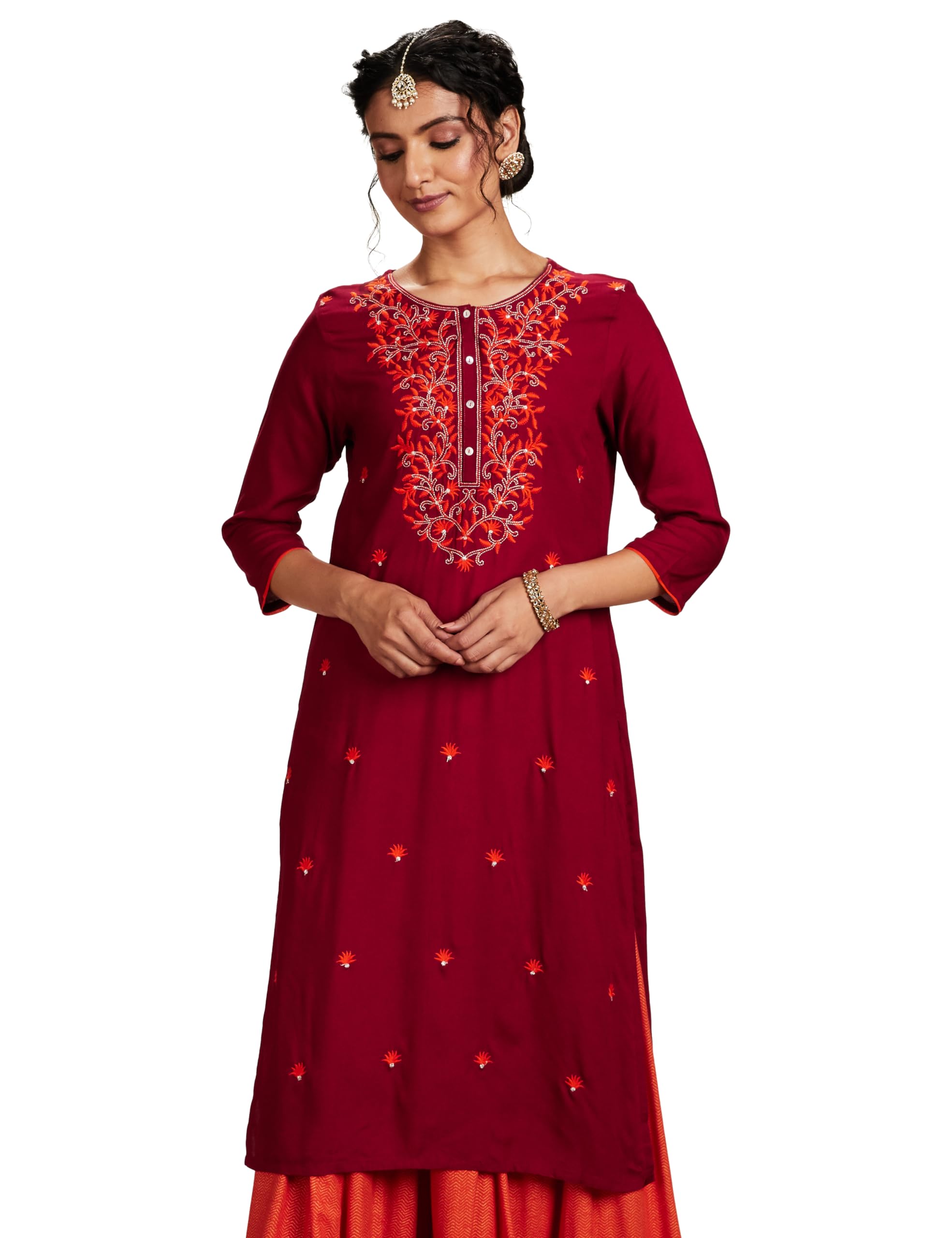 amazon brand - myx Women Embroidered Straight Fit Kurta (Available in Plus Sizes)-picture-40