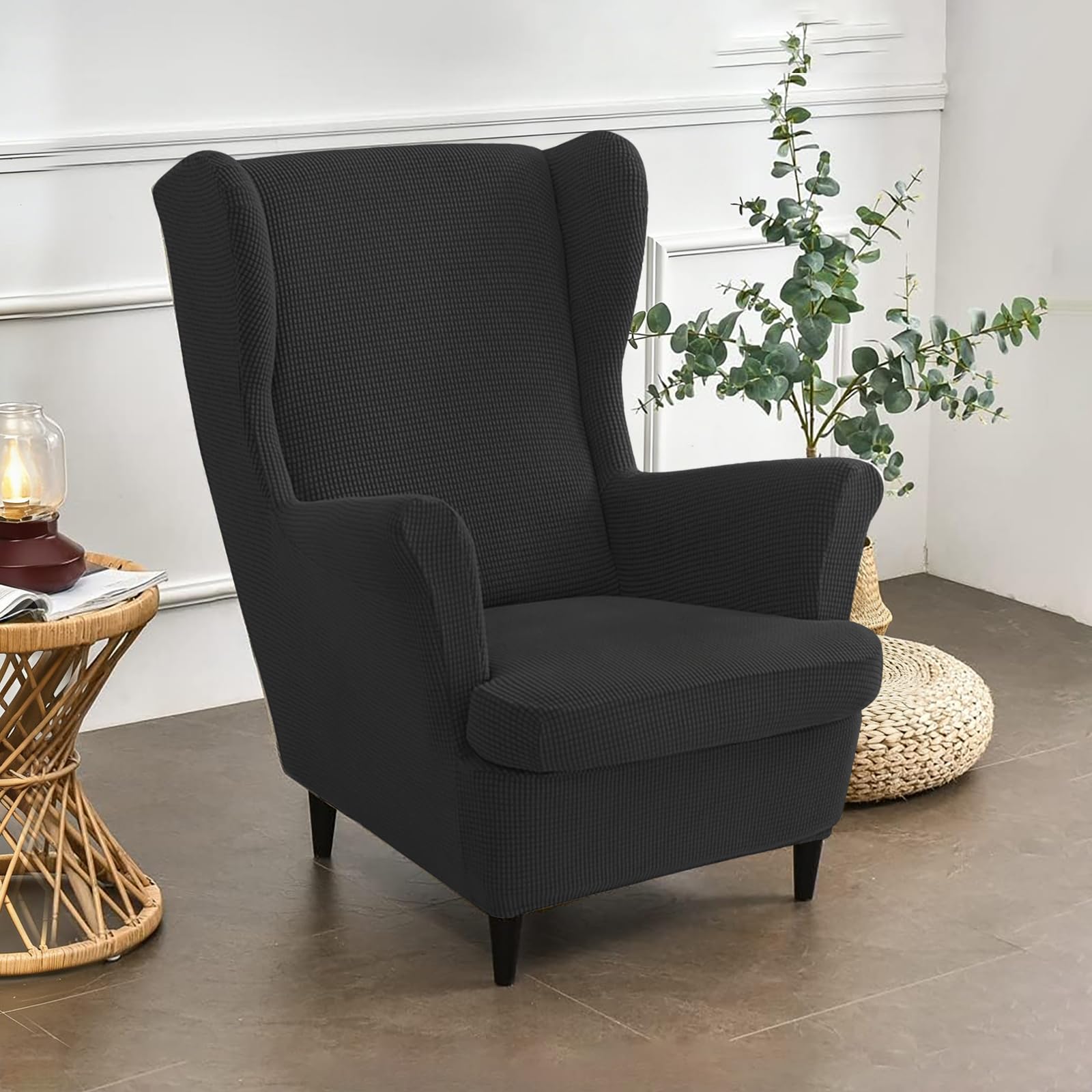 Bocguy Wingback Chair Covers – 2-Piece Stretch Wing Chair Cushion Sofa Slipcover, Removable Velvet Wing Back Armchair Furniture Protector for Living Room, Bedroom, and Hotel