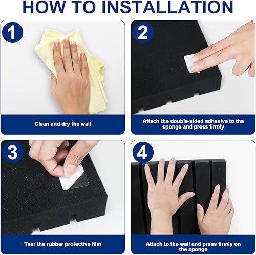 Miniatura 5 de Paquete de 4 paneles de espuma a prueba de sonido para paredes, paneles de espuma acústica de 48 x 24 x 2 pulgadas, paneles acústicos ignífugos de