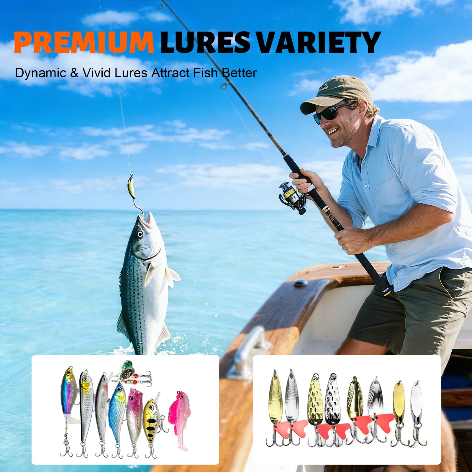 Juego de accesorios de pesca, juego de 367 señuelos de pesca y juego de herramientas con clips de labios, extractor de gancho, caja de cebo con accesorios, equipo de pesca, cebo para lucio