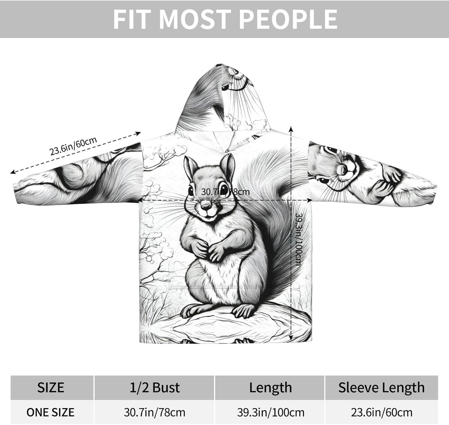 Cartoon Squirrel Print﻿ Cozy Oversized Blanket Soft Warm Hoodie With Pocket Winter Christmas Loungewear