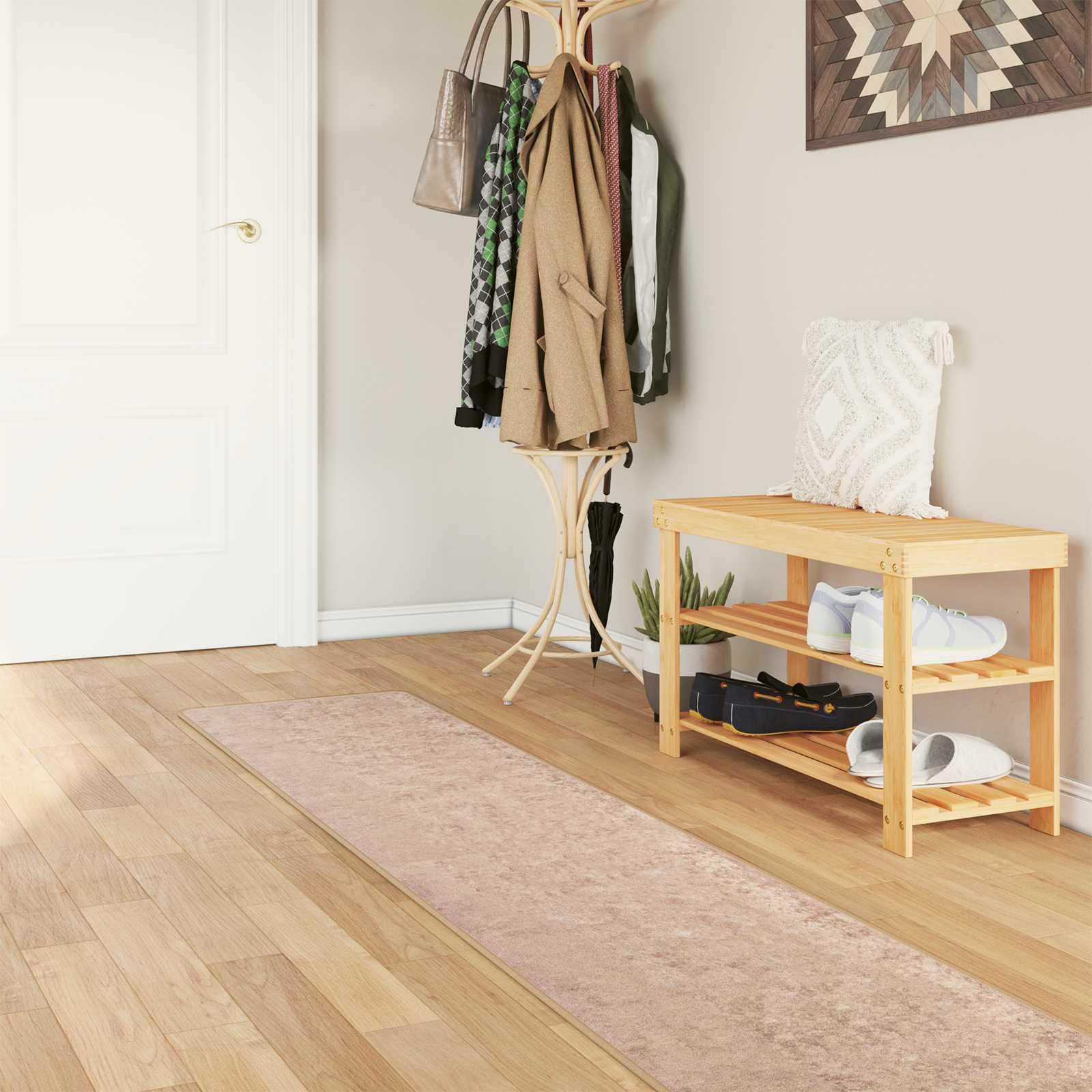 Marsa Tapis de sol en polyester et PVC - Antidérapant - Lavable - À poils courts - Pour couloir, chambre à coucher, salon, cuisine et intérieur - Sable - 50 x 300 cm