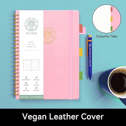 Miniatura 8 de ALLTREE Cuaderno de cuadrícula de puntos en espiral, cuaderno de papel punteado, cuaderno en espiral de tapa dura, cuaderno encuadernado en espiral