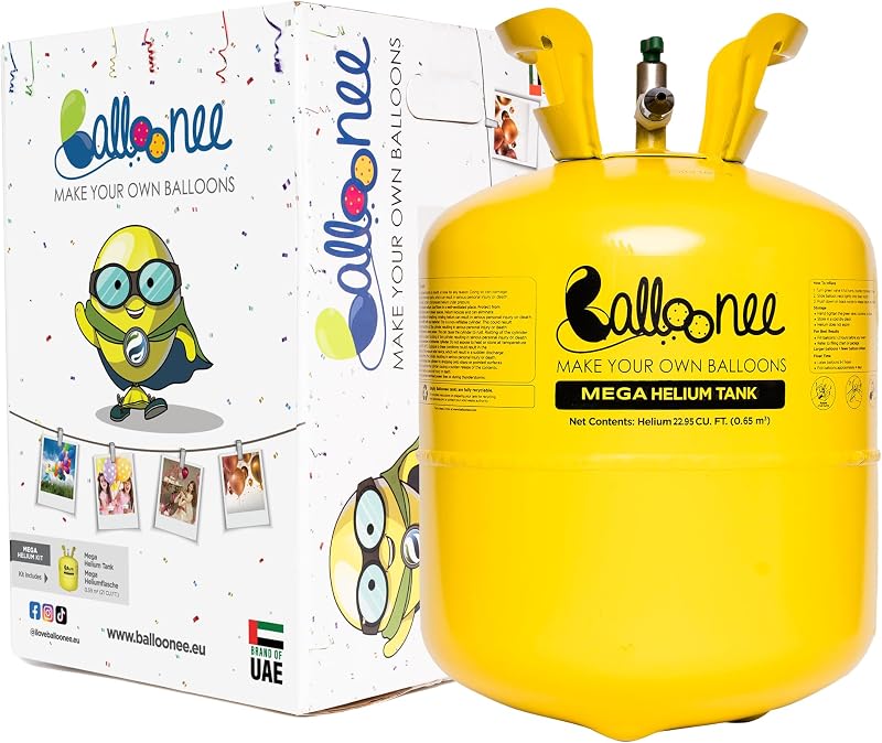22L Helium Tank for Balloons at Home, Disposable Balloon Helium Tank Kit, Inflates Up to 100 Latex Balloons, Portable Balloon Pump for Birthday, Wedding & Party Decorations