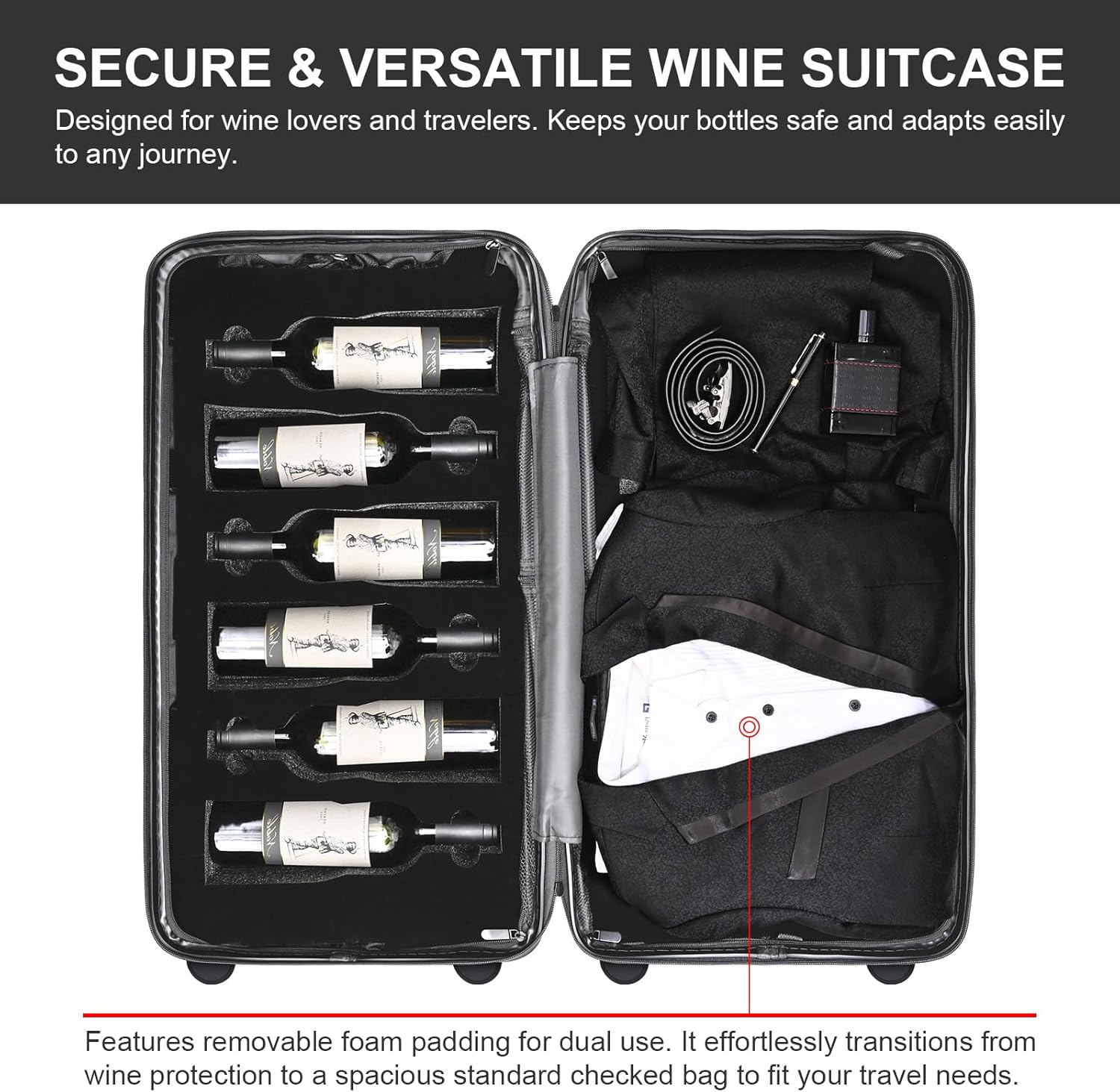 Wine Travel Suitcase for Airplanes 12 Bottle – TSA-Approved Airline Travel Luggage & Wine Travel Case with Durable Hard Shell, Shockproof Foam & Waterproof Design for Secure Travel and Shipping