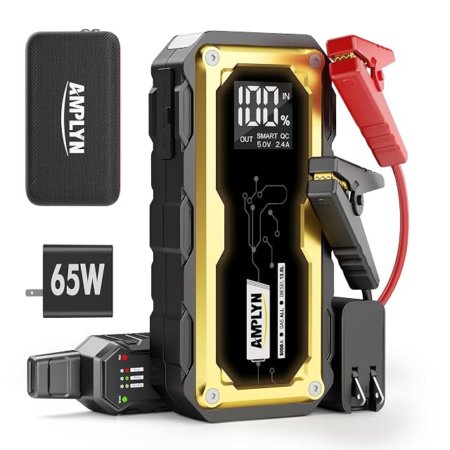 5000A Jump Starter 24000mAh Portable Jump Starter with 65W Quick Charger Battery Pack 12V Car Battery Jump Starter