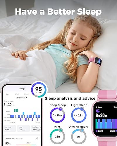 Miniatura 4 de BIGGERFIVE Reloj inteligente para niños, 1.8 pulgadas, podómetro, frecuencia cardíaca, impermeable IP68, monitor de sueño, contador de pasos de