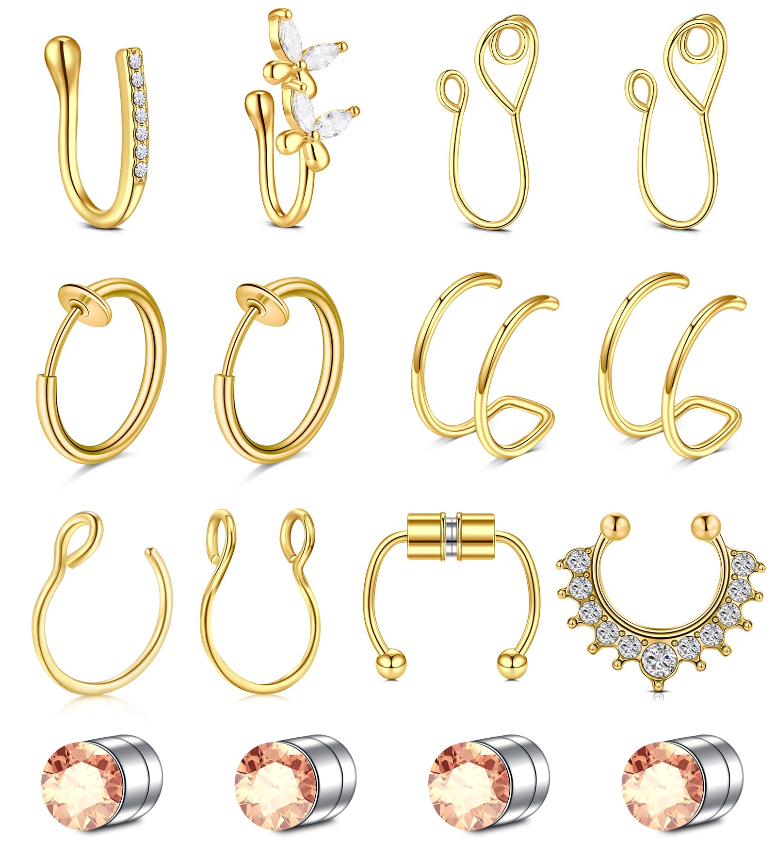 D.Bella Fake Septum Hoop 20G Faux Nose Piercing Hoop Clip on Nose Rings Non Piercing Fake Septum Lip Ear Ring Faux Body Piercing Jewelry for Women Men