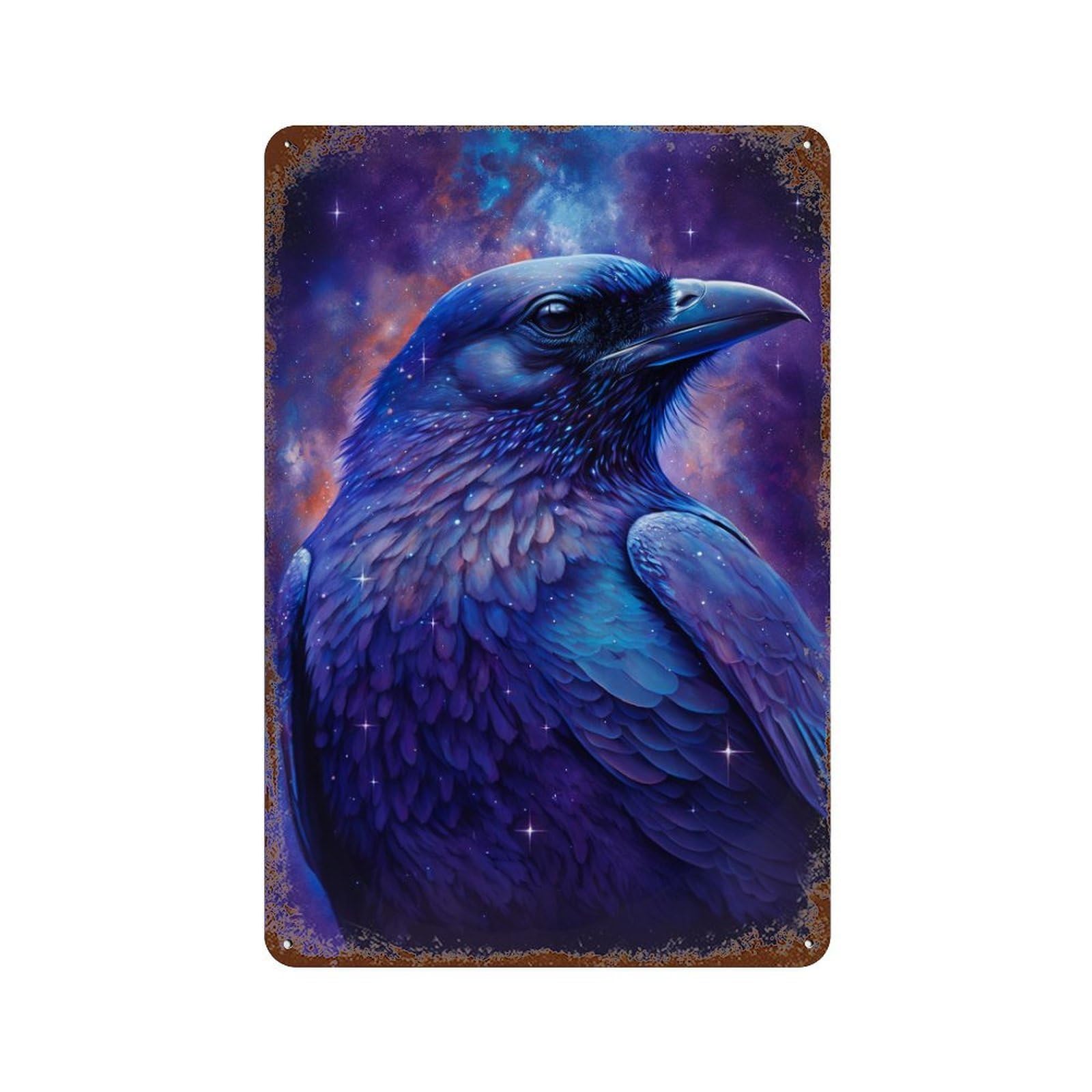 Cosmic Raven Art Print-12 Distressed Metal Wall Sign 11.8"x7.9", Ideal for Patio, Garden Room And Bar Decor