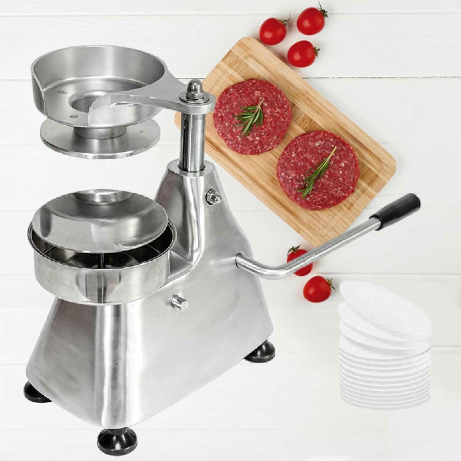 Máquina para hacer hamburguesas de 100/130/150 mm, prensa para hamburguesas con tazón de acero inoxidable de grado alimenticio, procesador de carne de cocina