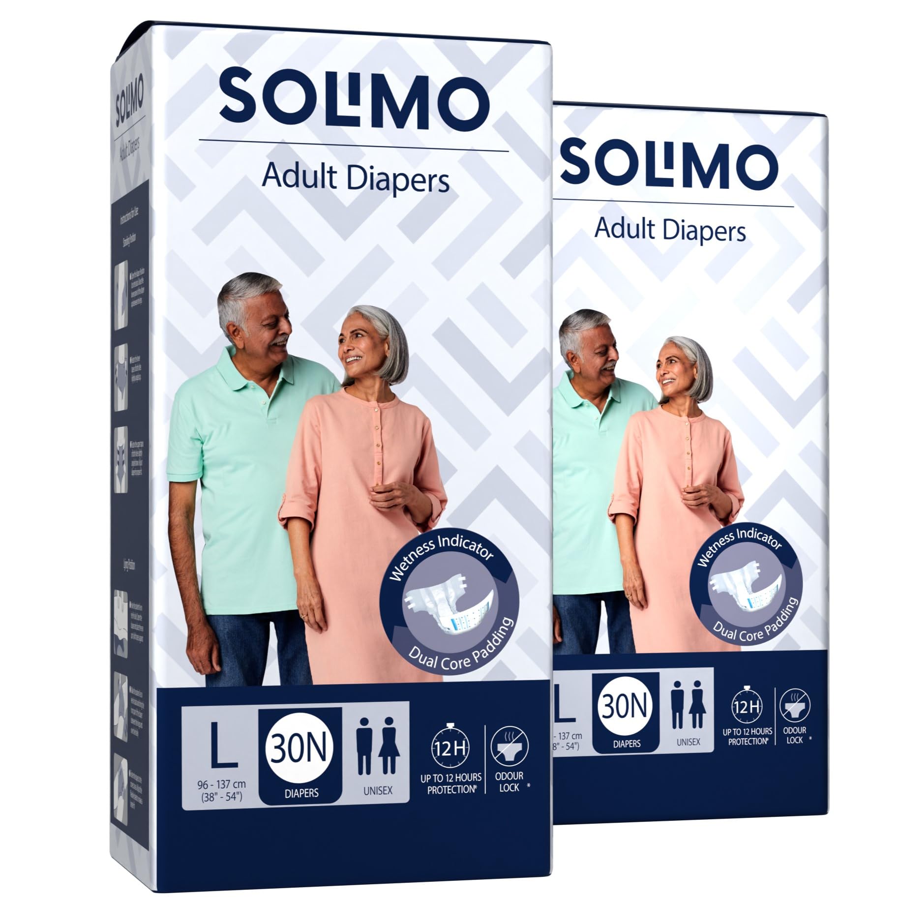Amazon Brand - Solimo Adult Diapers Tape Style | Large Size | 60 Count | (30 x Pack of 2) | Waist 38-54 Inch (96-137 cm) | Fast Absorption | Leak Proof | Unisex | For Men & Women-image-17