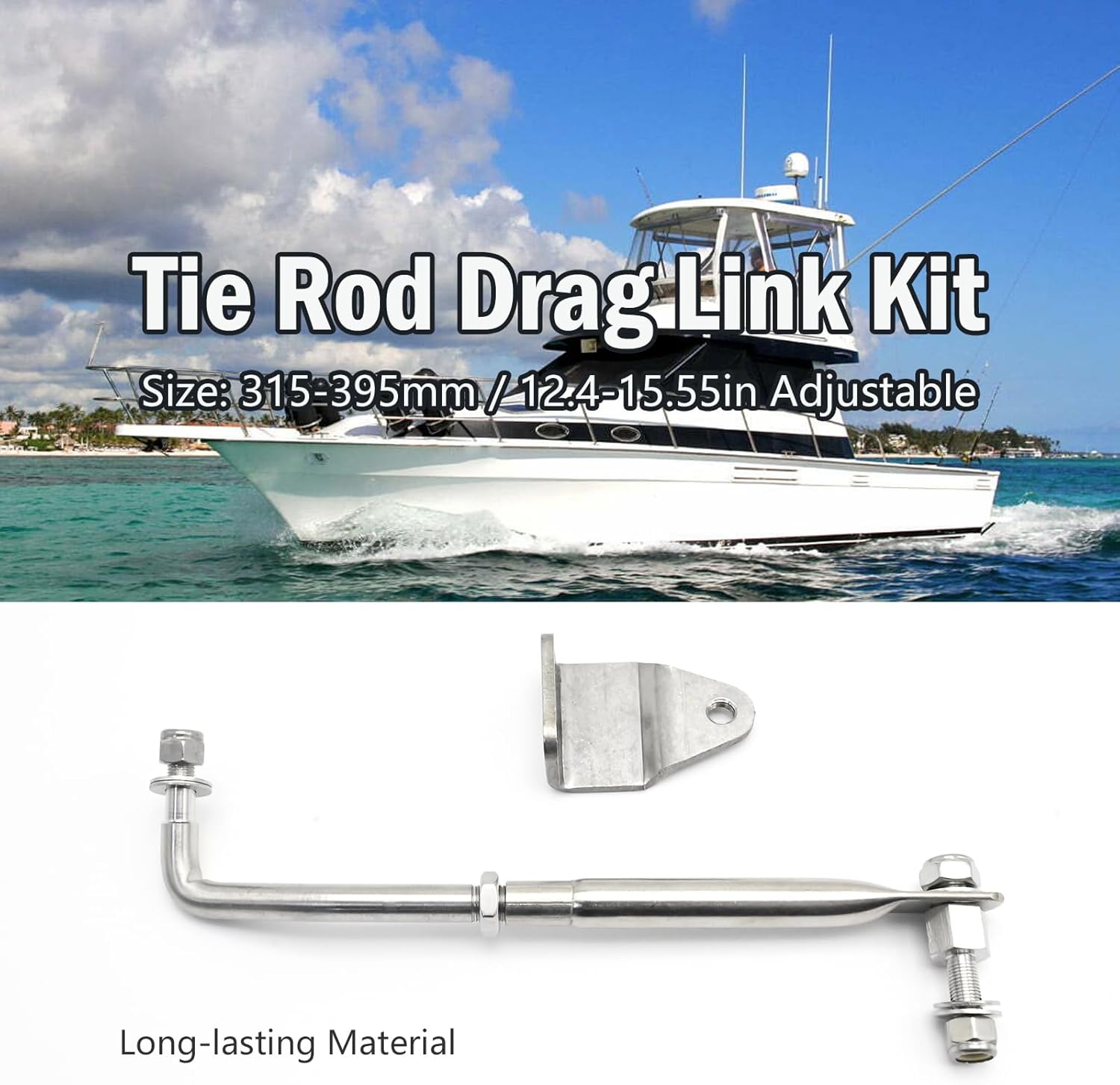 EATAKWARD 315-395mm / 12.4-15.55in Adjustable Boat Engine Stainless Steel Steering Tie Rod Drag Link Kit