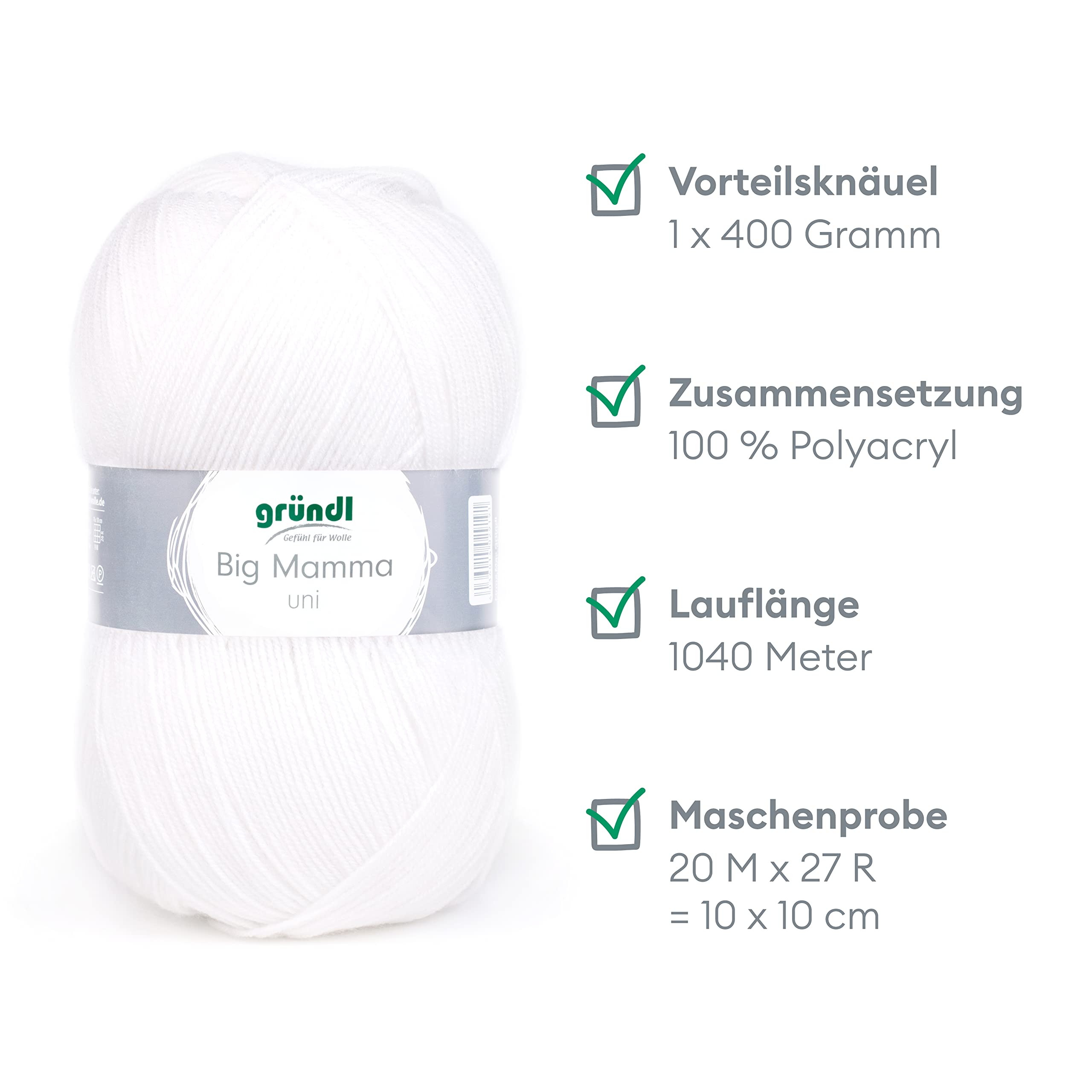 Gründl Big Mamma Uni (Knitting- & Crochet Yarn with Wool-Like Character Made of 100% polyacrylic, 400 g / 1040 m - Image 3