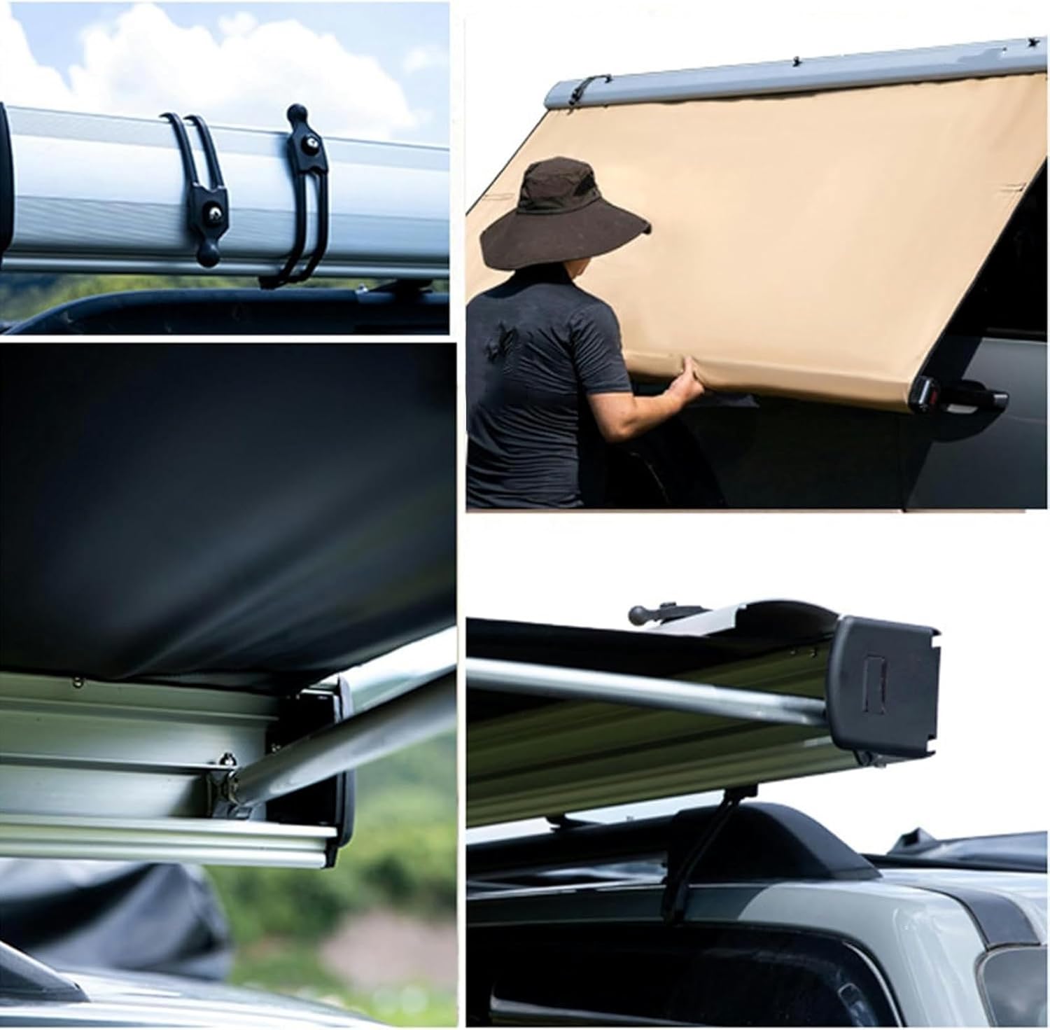 AMNOOL Lateral Car Awning, SUV, Truck, Vehicle, Roof Awning, Removable Tent, UV50mm Pu4000mm Shelter+ Outdoor Camping Shade, Trips - Aluminum Alloy Housing (C