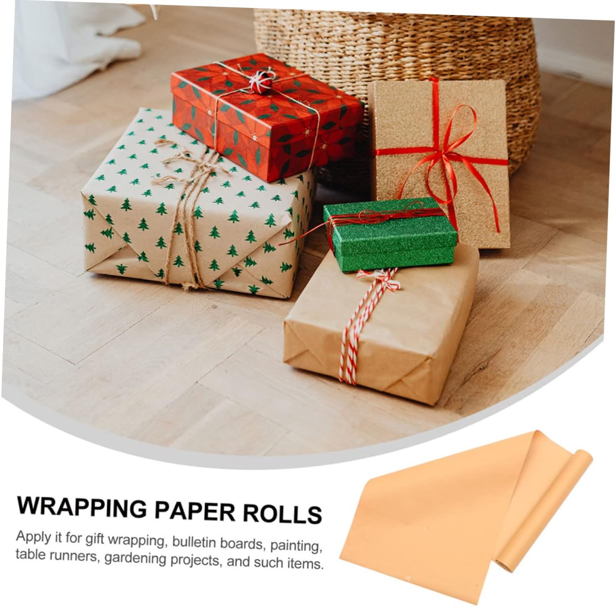 TEHAUX 1roll Craft Paper Roll Brown Kraft Wrapping Paper for Art Projects Flower Arrangements and Bulletin Boards and Versatile Packaging