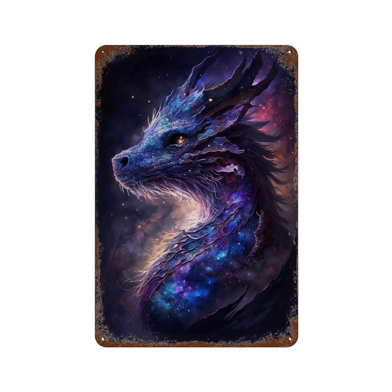 Galactic Dragon Art Print-27 Rust Effect Tin Sign 11.8"x7.9", Vintage Wall Decor for Garage, Pub Or Kitchen