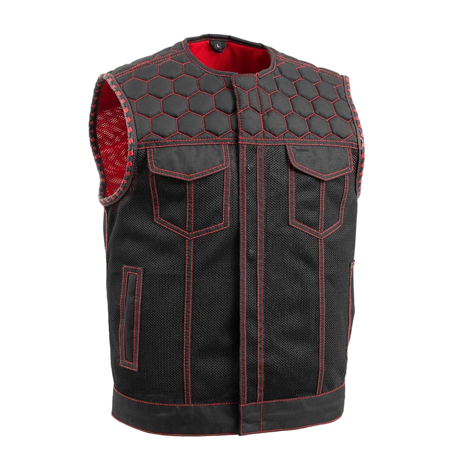 First Mfg CoHornet Men's Motorcycle Premium Vest, Beehive Stitch, Rolled Collar, Conceal Carry Pocket, Honeycomb Quilted Top