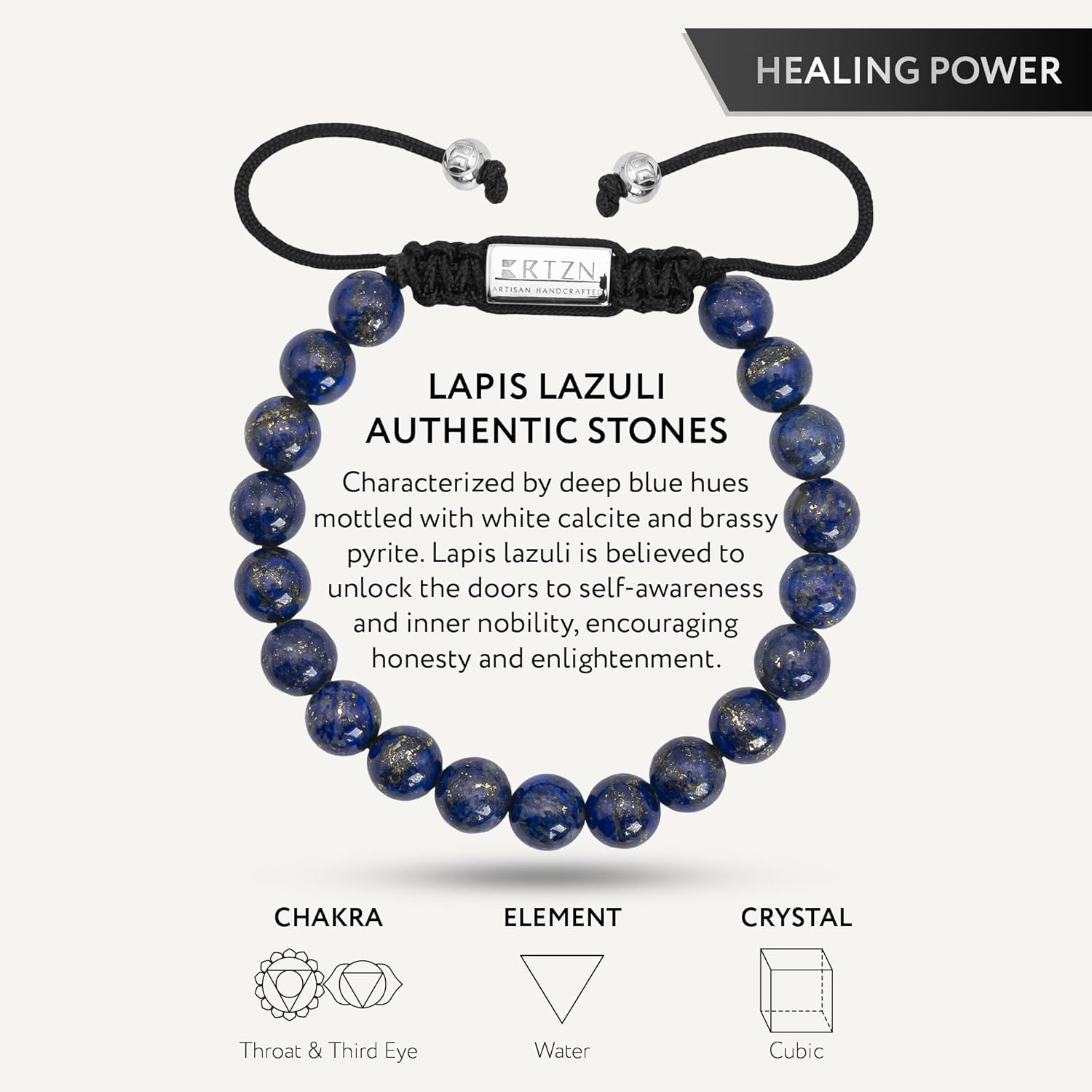 RTZN® Lapis Lazuli Bracelet for Men – Premium Artisan Handcrafted Authentic Blue Lapis Lazuli Men's Beaded Bracelet – Adjustable Blue Lapis Bracelets for Men - Image 4