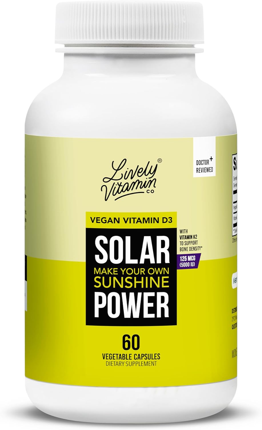 LIVELY VITAMIN CO. Solar Power Vitamin D3 5000 iu - Patented Vitamin K - MK7 - Immune Balance - Brain Function - Mood - Heart - Stress - 60 Count
