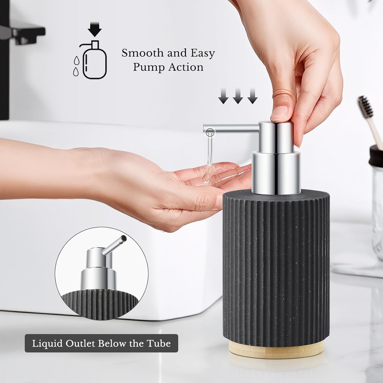 7PCS Bathroom Accessories Set, with Soap Dispenser, Q-tip Holder, Toothbrush Holder, Tumbler, Soap Dish, Vanity Tray, Bathroom Set Complete Organizer Countertop for Modern Decor, Black
