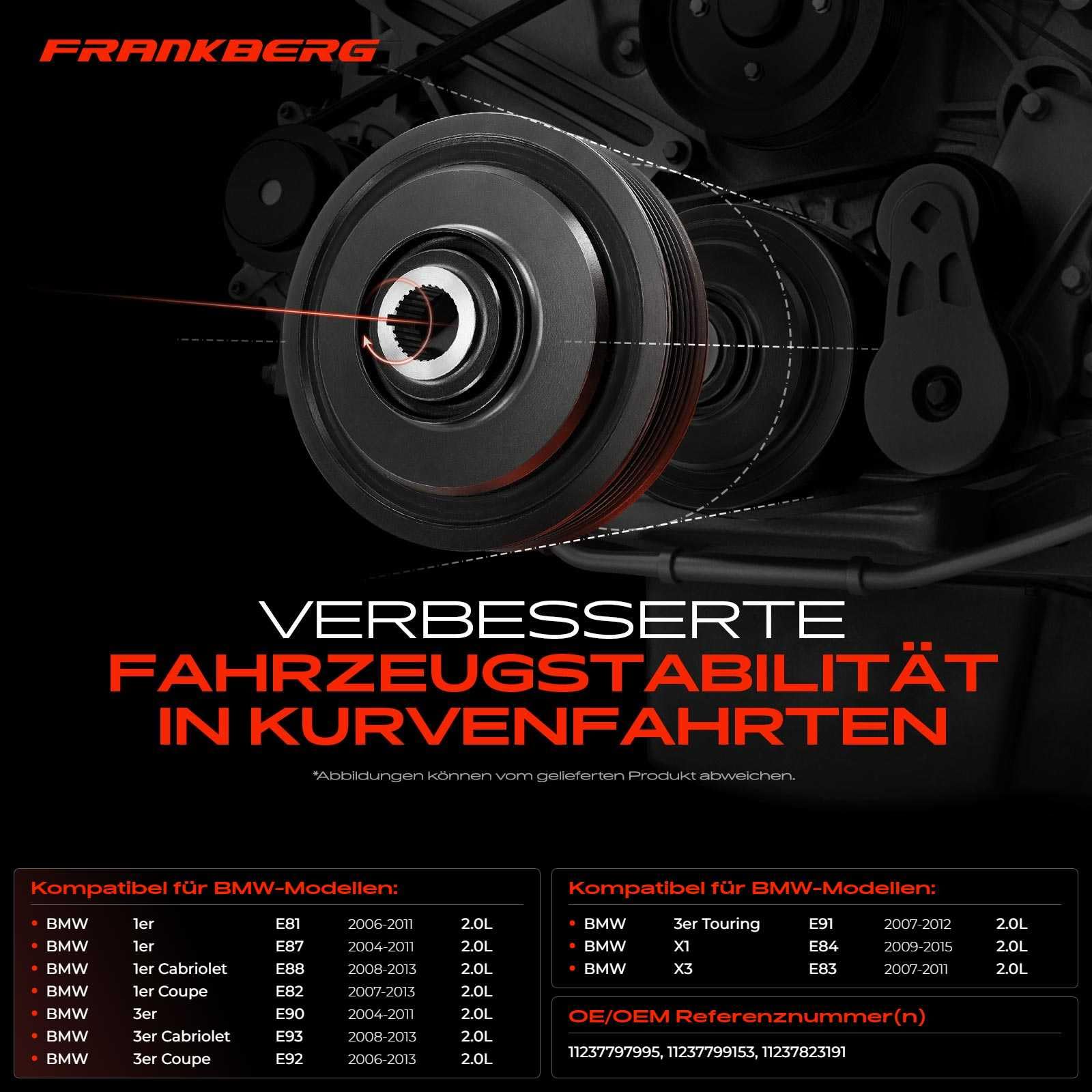 Frankberg Riemenscheibe Kurbelwelle Kompatibel mit 3er E90 E91 E92 E93 1er E81 E82 E87 E88 X1 E84 X3 E83 Replace# 11237823191
