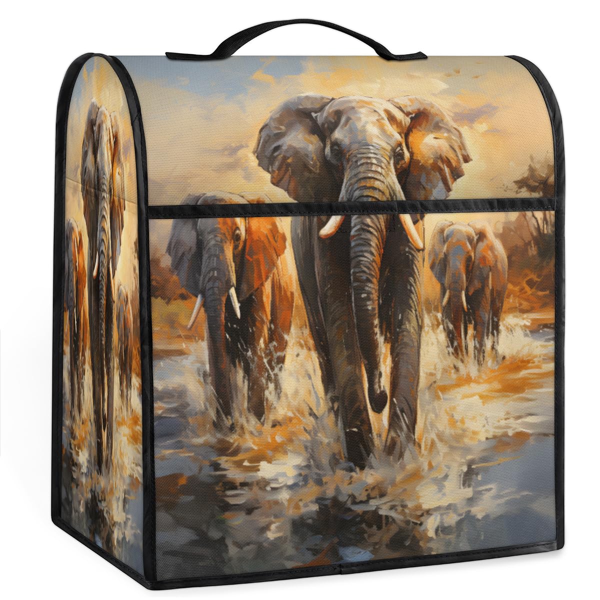 Coffee Maker Cover Retro Africa Elephant Kitchen Appliance Covers Small Appliance Covers Blender Cover Juicer Cover Dust Covers for Kitchen Appliances with Top Handle and Pockets,Washable,C956