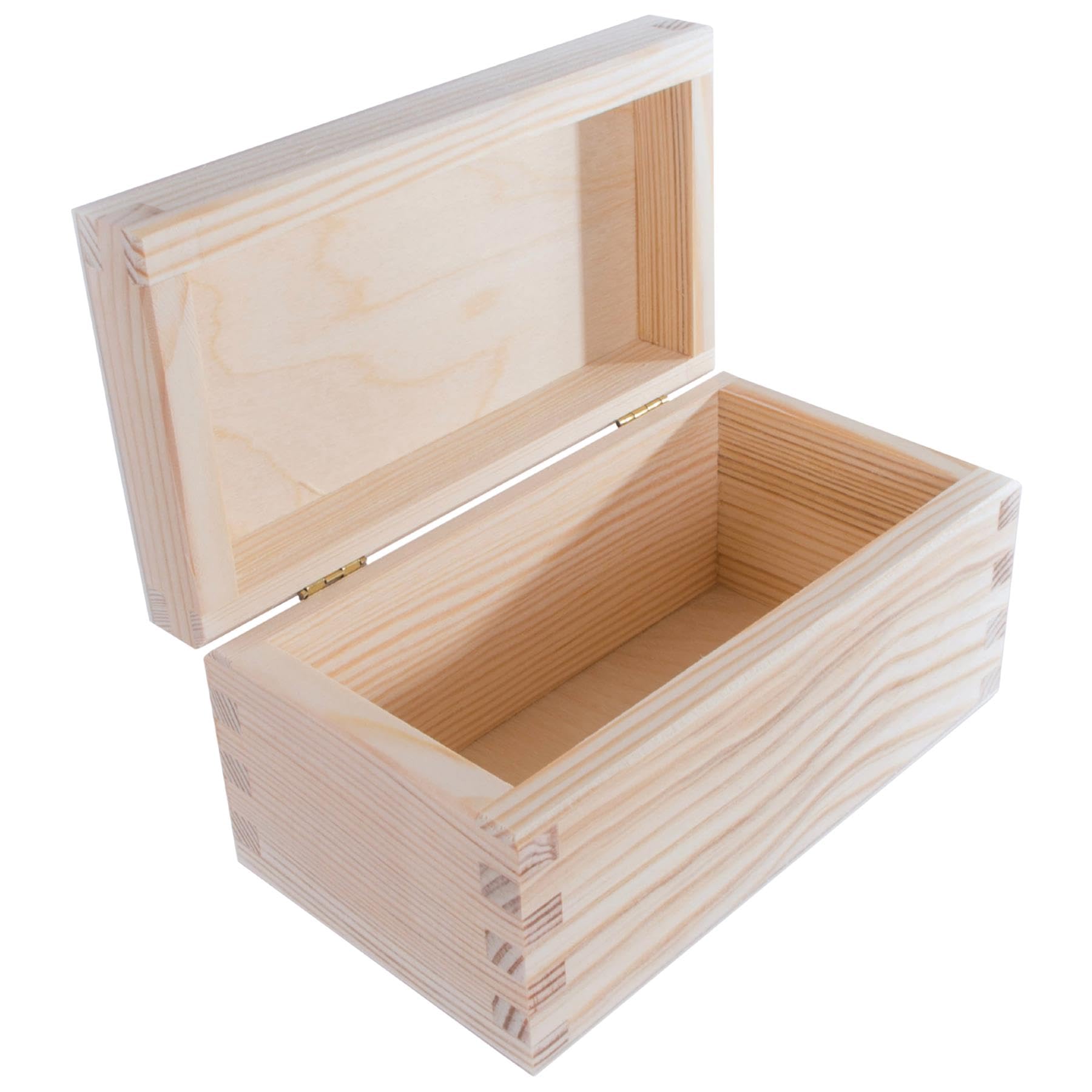 WooDeeDoo Small Wooden Box with Hinged Lid – 16 x 9 x 8 cm – Rectangular Unpainted Pine Craft Storage for Trinkets Jewellery Keepsakes Gifts Personalised Memory Case — image 1