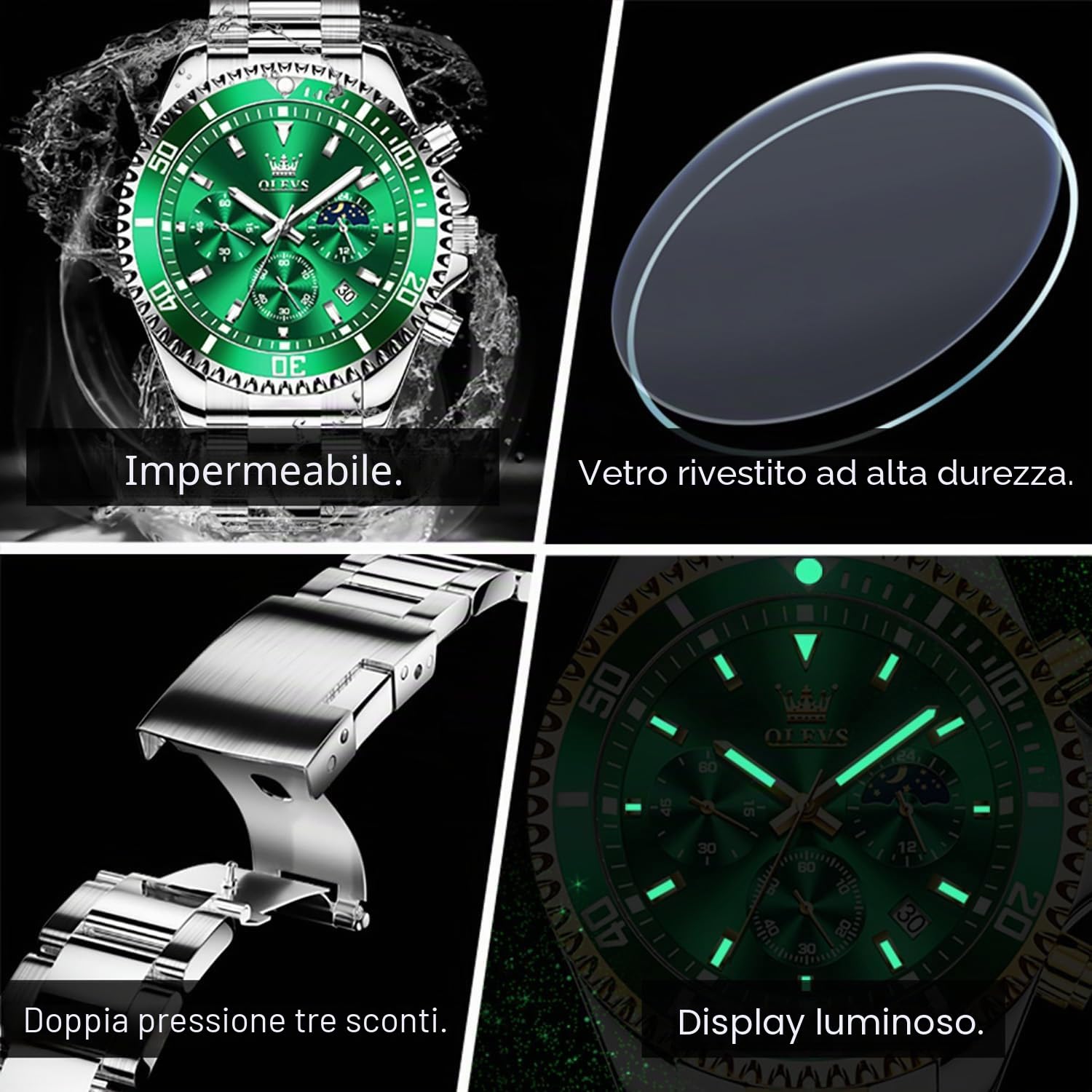 OLEVS Orologio da uomo con grande quadrante e data, impermeabile, meccanico, in acciaio inossidabile, completamente automatico