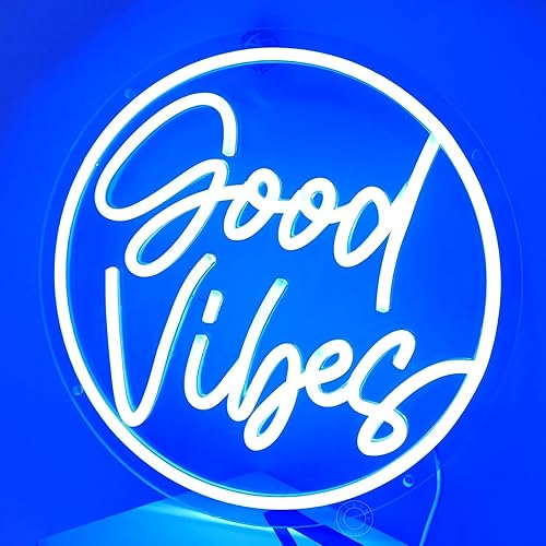 Miniatura 2 de SYLHOME Blue Good Vibes - Letrero de luz LED de neón para dormitorio, sala de estar, oficina, bar, pub, decoración de boda, fiesta de cumpleaños,
